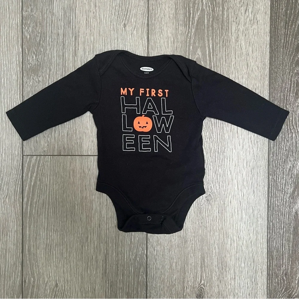 OLD NAVY FIRST HALLOWEEN LONG SLEEVE BODYSUIT BLACK 3-6MO